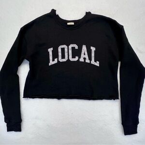 Oat‎ Collective Black Local Relaxed Crewneck Pullover Sweatshirt. Cropped, Small